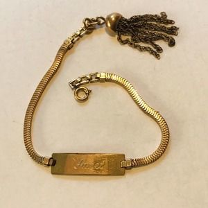 A Co ID Bracelet 1/20th 12K Gold Plated Tassel Engraved Janet 7" Chain